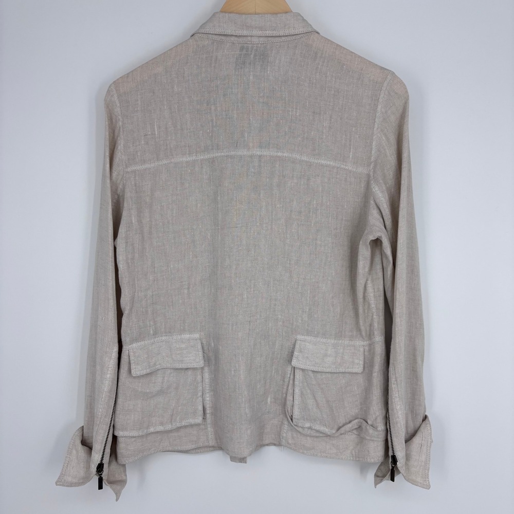 Beate‎ Heymann Jacket Womens 10 Beige Linen Blend Asymmetric Zip Moto Lagenlook - Picture 9 of 10